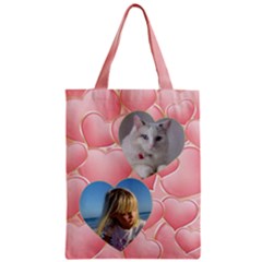 Pink Heart Zipper Classic Tote Bag