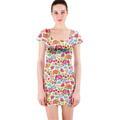 flower - Short Sleeve Bodycon Dress