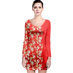 flower - Long Sleeve Bodycon Dress