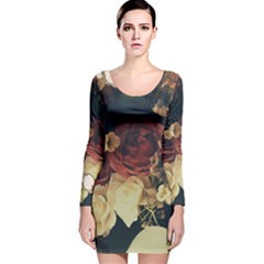 flower pattern - Long Sleeve Velvet Bodycon Dress