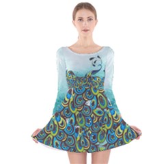 peafowl - Long Sleeve Velvet Skater Dress