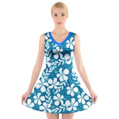 flower blue  - V-Neck Sleeveless Dress