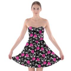 Queen Barbie Floral Polka Dot Print Skater Dress - Strapless Bra Top Dress