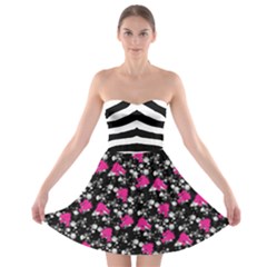 Queen Barbie Floral Polka Dot Print Skater Dress - Strapless Bra Top Dress