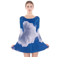 Cloudy Sky Skater Dress - Long Sleeve Velvet Skater Dress