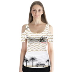 summer - Butterfly Sleeve Cutout T-Shirt 