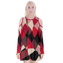 red square - Velvet Long Sleeve Shoulder Cutout Dress