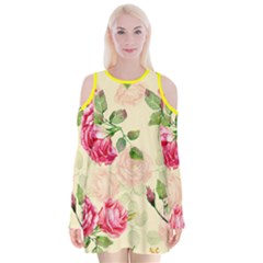 flower - Velvet Long Sleeve Shoulder Cutout Dress flower - Velvet Long Sleeve Shoulder Cutout Dress