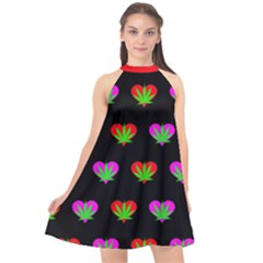 I <3 Weed Halter Style Chiffon Dress - Halter Neckline Chiffon Dress 