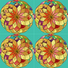 Gold Mandala Turquoise By Paysmage Fabric