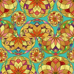 Gold Mandala Turquoise Rain Bubbles By Paysmage Fabric