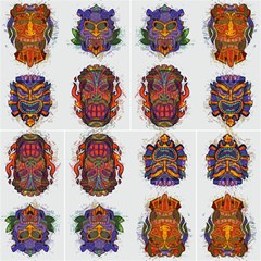 Tiki Blue Orange Purple R  By Paysmage Fabric