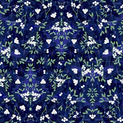 Mistletoe Midnight Blue Original By Paysmage Fabric by PAYSMAGE