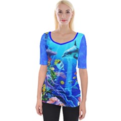 dolphines on the Coral Reef wide neckline tee - Wide Neckline T-Shirt