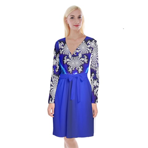 Long Sleeve Velvet Front Wrap Dress 