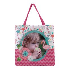 Flamingo - flowers - Grocery Tote Bag