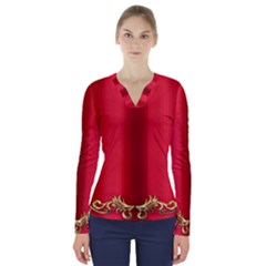 red silk  V-Neck long sleeve Top