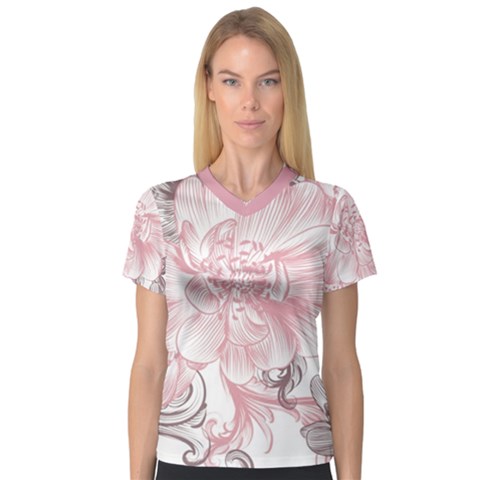 Flower Print V-neck Sport Mesh Tee by jmcdesigns