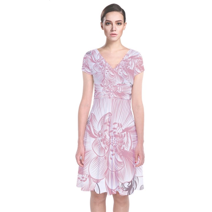 Flower Print Short Sleeve Front Wrap Dress