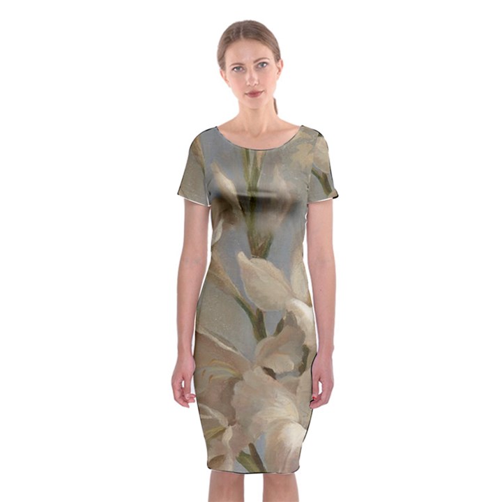 2 Flower Print Design Classic Short Sleeve Midi Dress