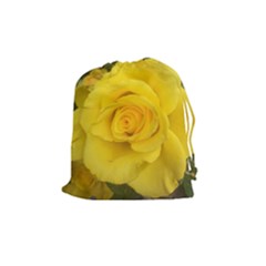 Yellow Rose Drawstring Pouch (medium) by glendatartist