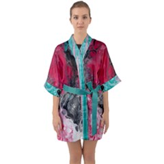 RedTealSatinKimono - Half Sleeve Satin Kimono 