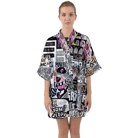 Half Sleeve Satin Kimono  