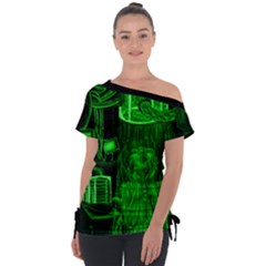 Transhumanist Mina (green) - Off Shoulder Tie-Up T-Shirt
