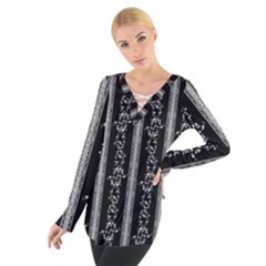 Ivy Vines and Lace Print Blouse - Tie Up T-Shirt