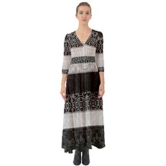 Boho Damask Striped Maxi Dress - Button Up Boho Maxi Dress