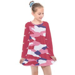 Camo Punch & Deer red- toddler long sleeve dress - Kids  Long Sleeve Dress