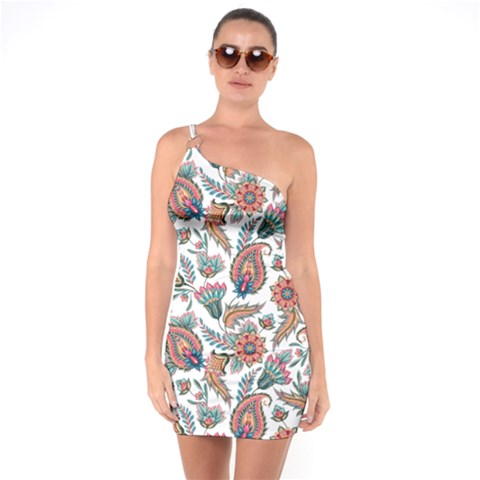 One Shoulder Ring Trim Bodycon Dress 