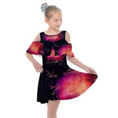 Pink Colored Swirl Dress - Kids  Shoulder Cutout Chiffon Dress