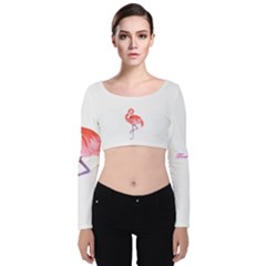 Pink Flamingo Love - Velvet Long Sleeve Crop Top