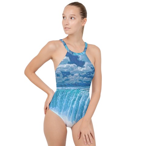 High Neck One Piece Swimsuit 