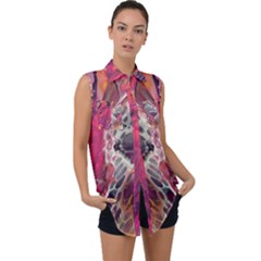 Pink & Purple Formations - Sleeveless Chiffon Button Shirt