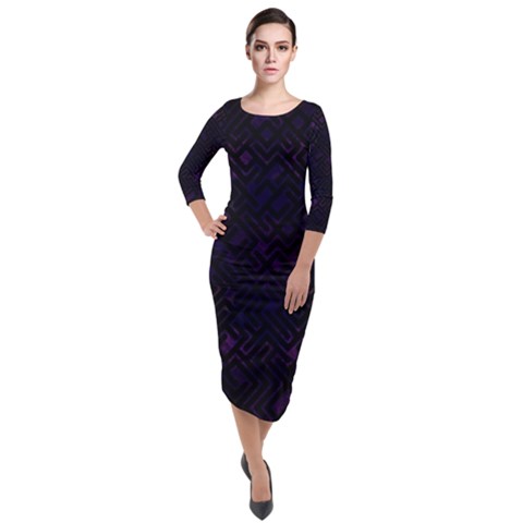 Quarter Sleeve Midi Velour Bodycon Dress 