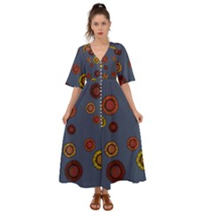 Navy Blue Sunflower dress - Kimono Sleeve Boho Dress