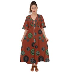 Burgandy Boho Sunflower Dress  - Kimono Sleeve Boho Dress