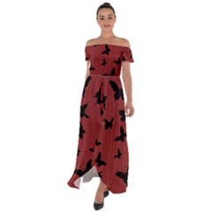 Burgandy Butterfly dress - Off Shoulder Open Front Chiffon Dress