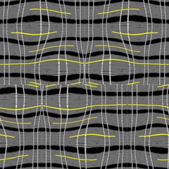 Grey Yellow Black Wavy Pattern Design Fabric