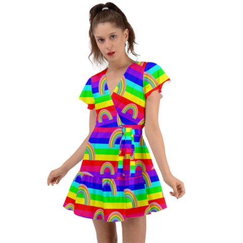 Flutter Sleeve Wrap Dress 
