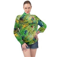 High Neck Long Sleeve Chiffon Top