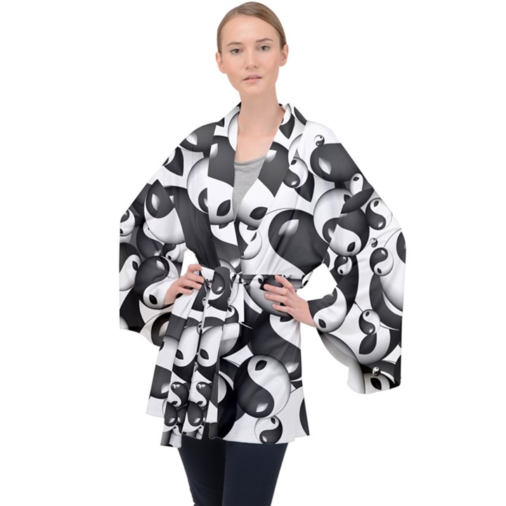 Hippyverse Ying Yang Long Sleeve Velvet Kimono 