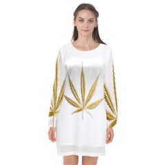 Gold Leaf dress - Long Sleeve Chiffon Shift Dress 