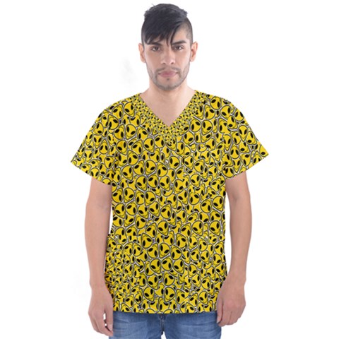 Hippyverse Alien Happyface Men s V-neck Scrub Top by Bayarea51