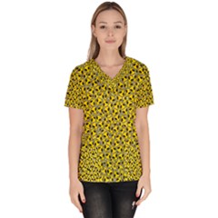 Hippyverse Alien Happyface Women s V-neck Scrub Top by Bayarea51