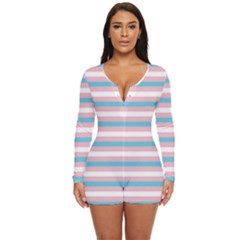 NEW Trans Coloured Candy Stripe Romper Boyleg Jim Jams - Long Sleeve Boyleg Swimsuit