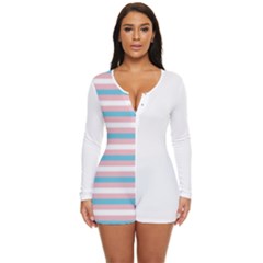 NEW Trans Coloured Candy Stripe/White Romper Boyleg Jim Jams - Long Sleeve Boyleg Swimsuit