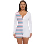 NEW Trans Coloured Candy Stripe/White Romper Boyleg Jim Jams - Long Sleeve Boyleg Swimsuit